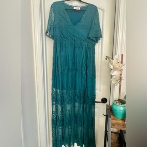 Gorgeous Shyanne Teal Lace Maxi Dress